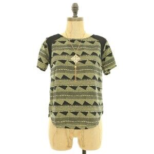 Timing Blouse Top Size S Mesh inset Short Sleeve Geometric Black Yellow EUC B2